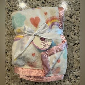 Parent’s Choice Plush Reversible Rainbow & Heart Baby Blanket - Pink Trim- NWT